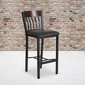 Flash Furniture Eclipse Series Traditional Metal Slat Back Restaurant Barstool, Black/Walnut Wood (XUDG60618BWABKV)