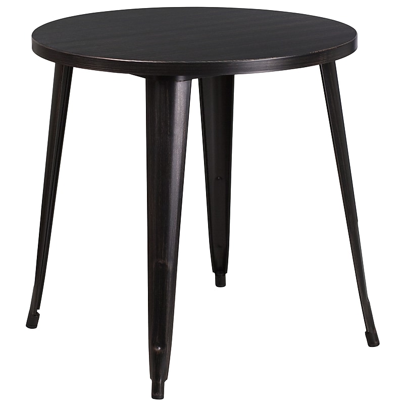 Flash Furniture Jeffrey Commercial Grade Round Metal Indoor-Outdoor Table, Black-Antique Gold (CH5109029BQ) image 1