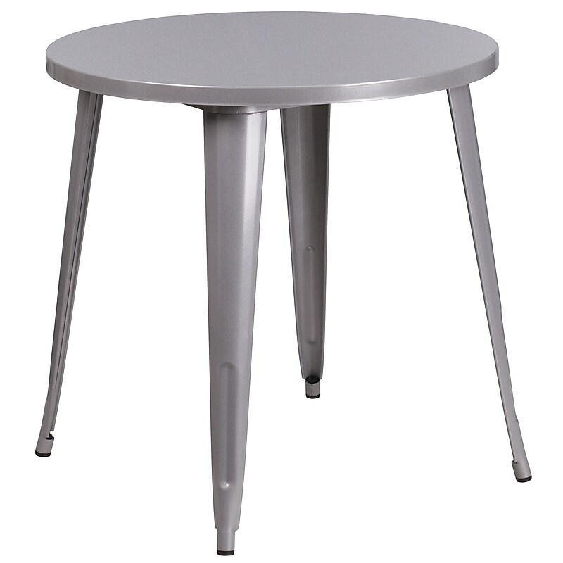 Flash Furniture Jeffrey Commercial Grade Round Metal Indoor-Outdoor Table, Silver (CH5109029SIL) image 1
