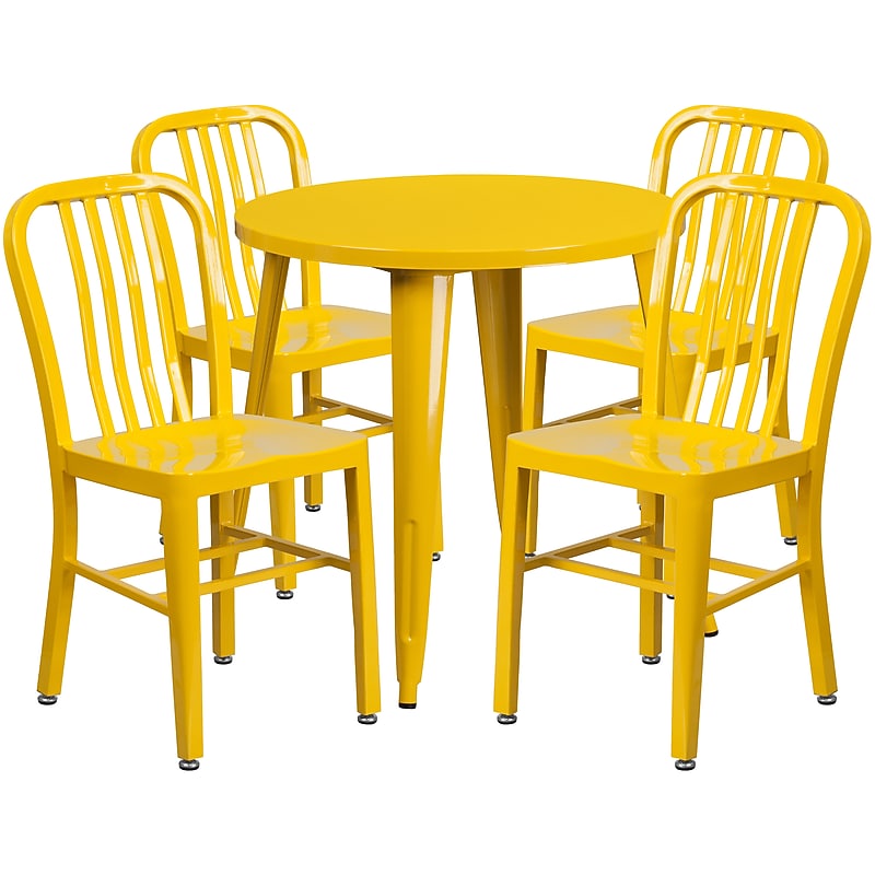 Flash Furniture Chad Indoor-Outdoor 30" Round Table Set with 4 Vertical Slat Back Chairs, Yellow (CH519TH418VYL) image 1