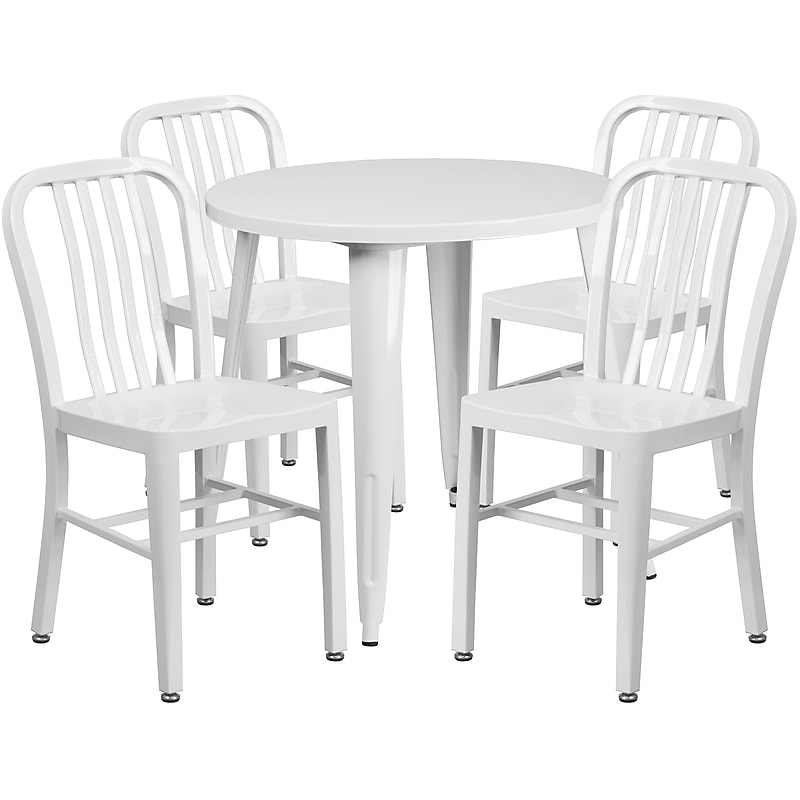 Flash Furniture Chad Indoor-Outdoor 30" Round Table Set with 4 Vertical Slat Back Chairs, White (CH519TH418VWH) image 1