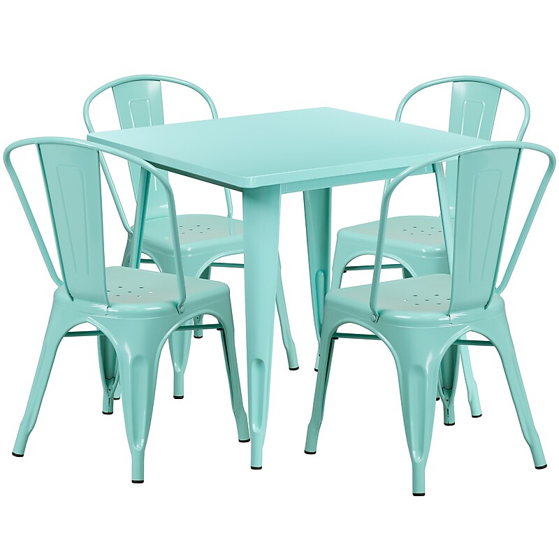 Flash Furniture Foster Indoor-Outdoor 31.5" Square Table Set with 4 Stack Chairs, Mint Green (ETCT002430MINT) image 1