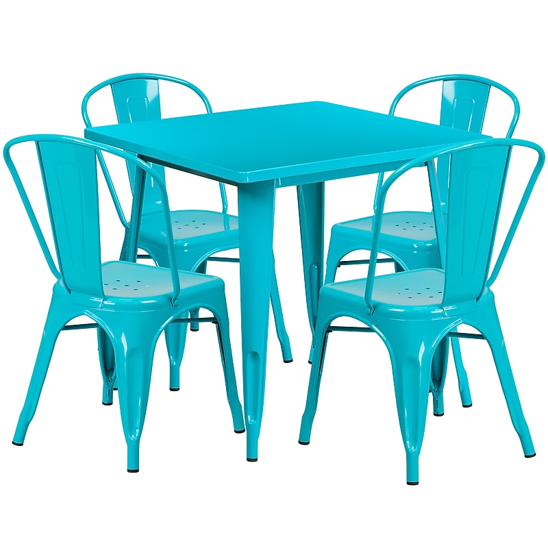 Flash Furniture Foster Indoor-Outdoor 31.5" Square Table Set with 4 Stack Chairs, Crystal Teal-Blue (ETCT002430CB) image 1
