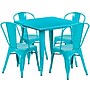 Flash Furniture Foster Indoor-Outdoor 31.5" Square Table Set with 4 Stack Chairs, Crystal Teal-Blue (ETCT002430CB)~#|#~sp137394654_sc7