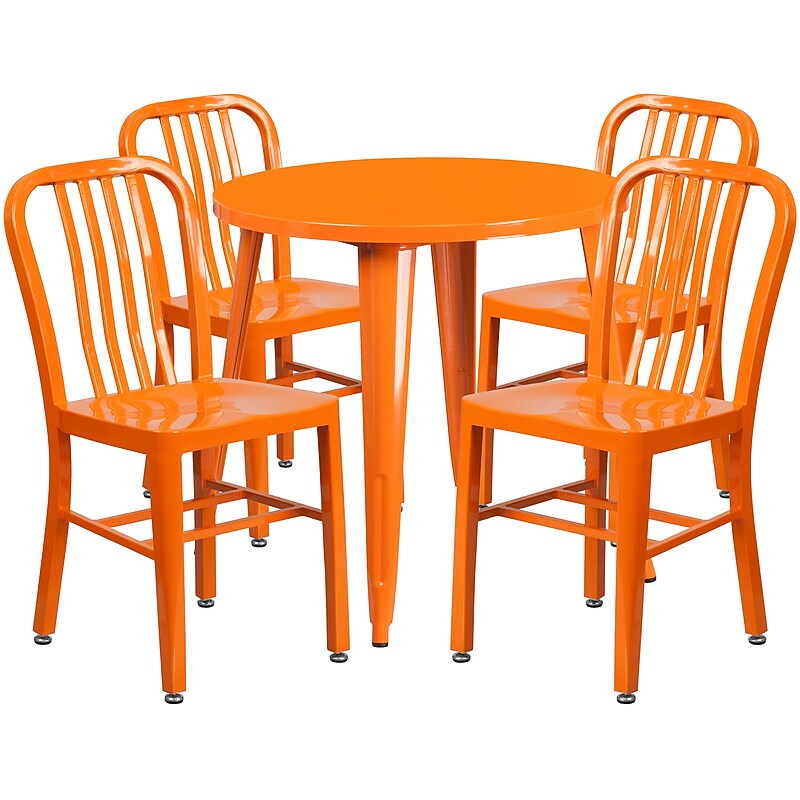 Flash Furniture Chad Indoor-Outdoor 30" Round Table Set with 4 Vertical Slat Back Chairs, Orange (CH519TH418VOR) image 1