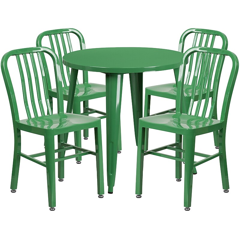 Flash Furniture Chad Indoor-Outdoor 30" Round Table Set with 4 Vertical Slat Back Chairs, Green (CH519TH418VGN) image 1