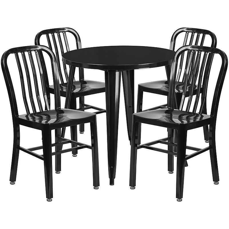 Flash Furniture Chad Indoor-Outdoor 30" Round Table Set with 4 Vertical Slat Back Chairs, Black (CH519TH418VBK) image 1