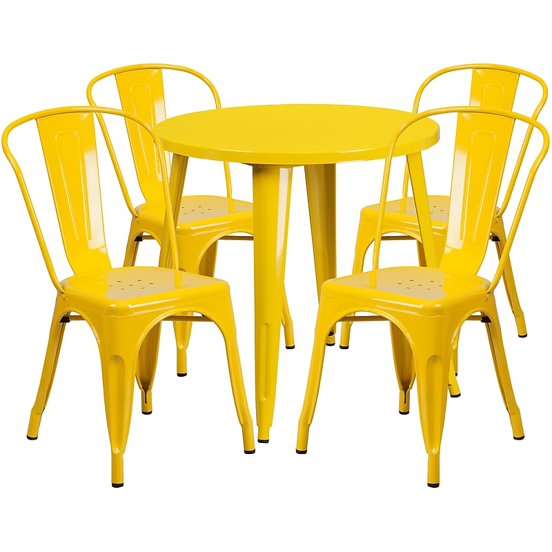 Flash Furniture Dalton Indoor-Outdoor 30" Round Table Set with 4 Cafe Chairs, Yellow (CH519TH418CYL) image 1