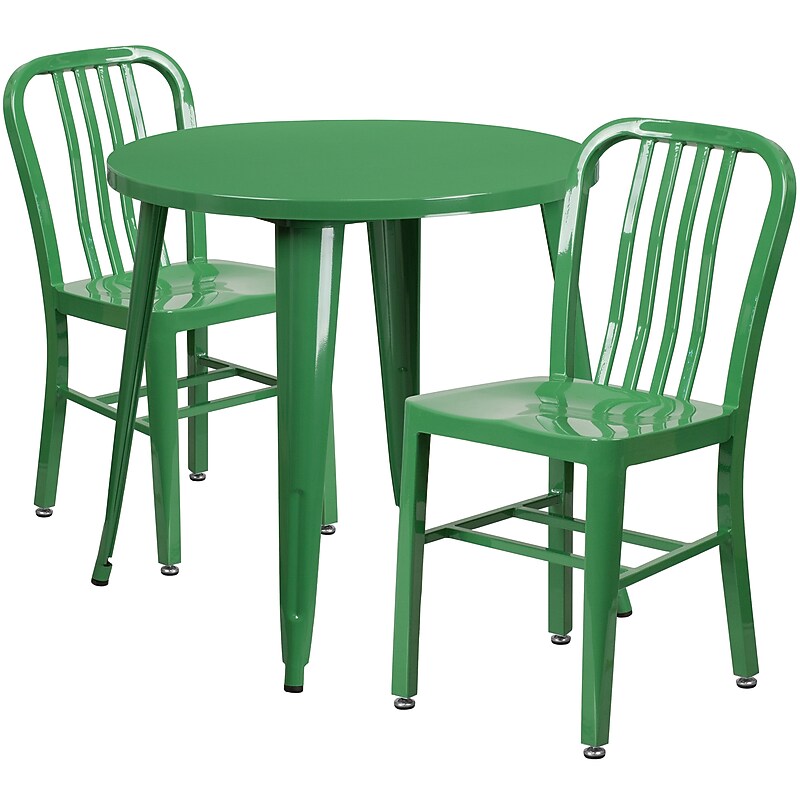 Flash Furniture Craig Indoor-Outdoor 30" Round Table Set with 2 Vertical Slat Back Chairs, Green (CH519TH218VGN) image 1