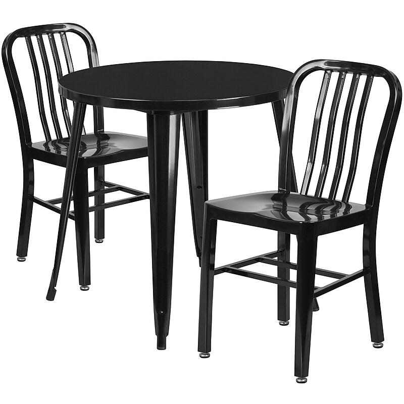 Flash Furniture Craig Indoor-Outdoor 30" Round Table Set with 2 Vertical Slat Back Chairs, Black (CH519TH218VBK) image 1