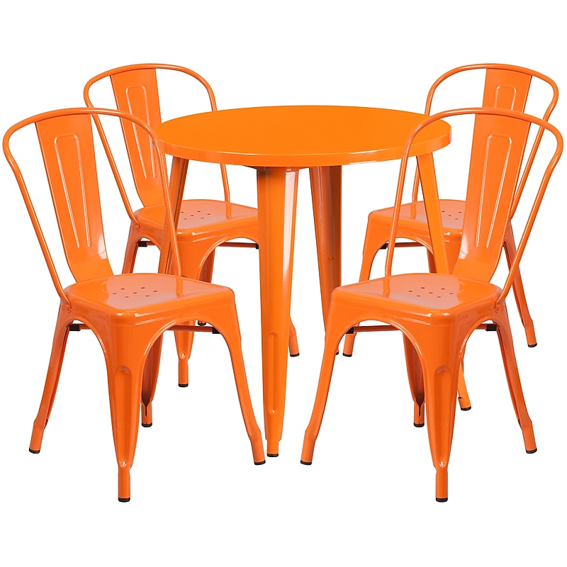 Flash Furniture Dalton Indoor-Outdoor 30" Round Table Set with 4 Cafe Chairs, Orange (CH519TH418COR) image 1