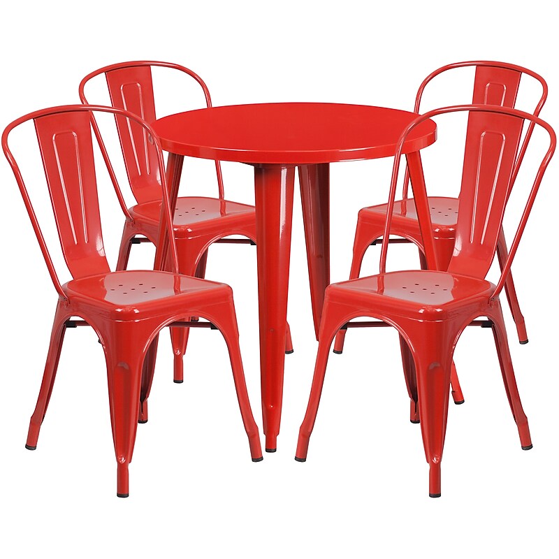 Flash Furniture Dalton Indoor-Outdoor 30" Round Table Set with 4 Cafe Chairs, Red (CH519TH418CRED) image 1