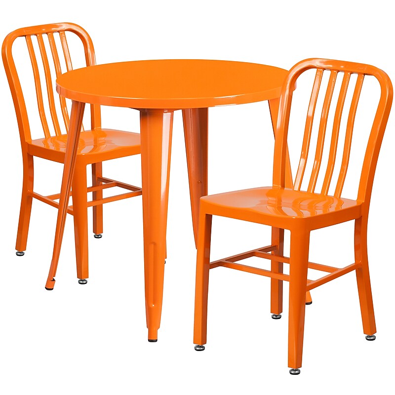 Flash Furniture Craig Indoor-Outdoor 30" Round Table Set with 2 Vertical Slat Back Chairs, Orange (CH519TH218VOR) image 1