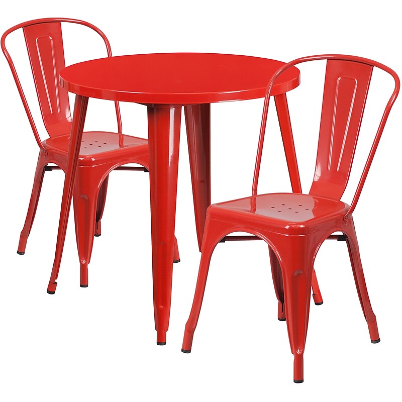 Flash Furniture Baker Indoor-Outdoor 30" Round Table Set with 2 Cafe Chairs, Red (CH519TH218CRED) image 1