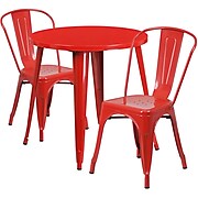 30'' Round Red Metal Indoor-Outdoor Table Set with 2 Cafe Chairs [CH-51090TH-2-18CAFE-RED-GG]