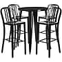 Flash Furniture Tristan Indoor-Outdoor 30" Round Bar Table Set with 4 Vertical Slat Back Stools, Black (CH519BH430VBK)~#|#~sp137394794_sc7