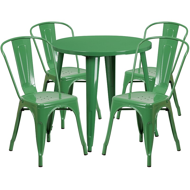 Flash Furniture Dalton Indoor-Outdoor 30" Round Table Set with 4 Cafe Chairs, Green (CH519TH418CGN) image 1