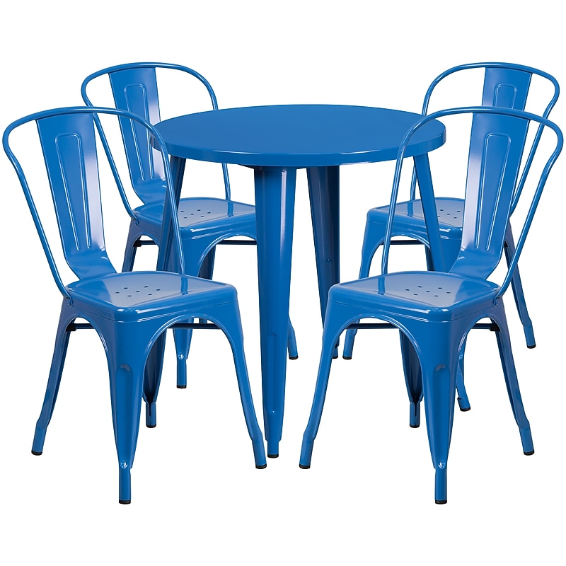 Flash Furniture Dalton Indoor-Outdoor 30" Round Table Set with 4 Cafe Chairs, Blue (CH519TH418CBL) image 1
