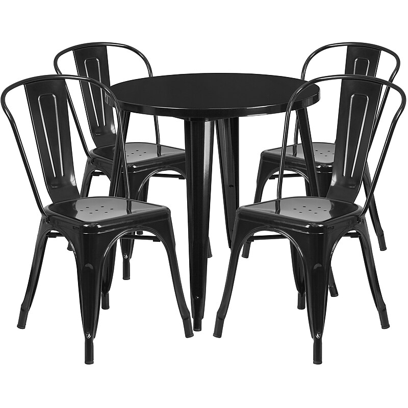 Flash Furniture Dalton Indoor-Outdoor 30" Round Table Set with 4 Cafe Chairs, Black (CH519TH418CBK) image 1