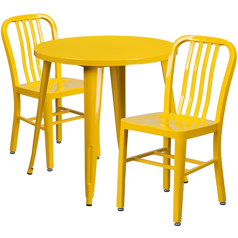 Flash Furniture Craig Indoor-Outdoor 30" Round Table Set with 2 Vertical Slat Back Chairs, Yellow (CH519TH218VYL) image 1