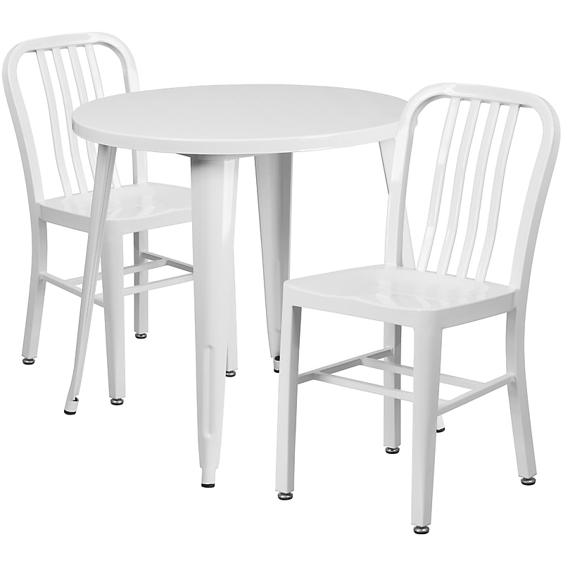 Flash Furniture Craig Indoor-Outdoor 30" Round Table Set with 2 Vertical Slat Back Chairs, White (CH519TH218VWH) image 1