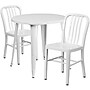 Flash Furniture Craig Indoor-Outdoor 30" Round Table Set with 2 Vertical Slat Back Chairs, White (CH519TH218VWH)~#|#~sp137394860_sc7