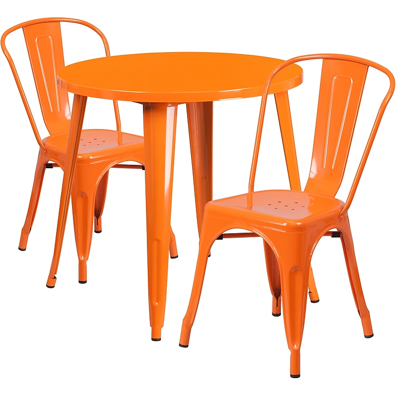Flash Furniture Baker Indoor-Outdoor 30" Round Table Set with 2 Cafe Chairs, Orange (CH519TH218COR) image 1