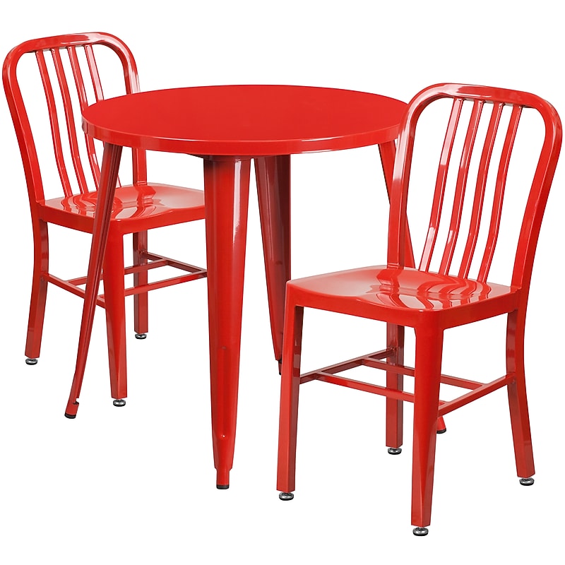 Flash Furniture Craig Indoor-Outdoor 30" Round Table Set with 2 Vertical Slat Back Chairs, Red (CH519TH218VRED) image 1