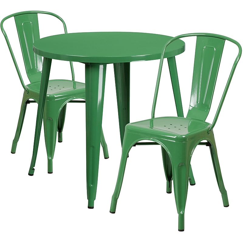 Flash Furniture Baker Indoor-Outdoor 30" Round Table Set with 2 Cafe Chairs, Green (CH519TH218CGN) image 1
