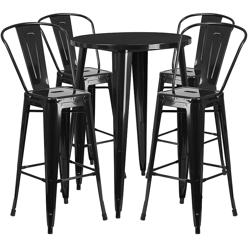 Flash Furniture Callum Indoor-Outdoor 30" Round Bar Table Set with 4 Cafe Stools, Black (CH519BH430CBK) image 1