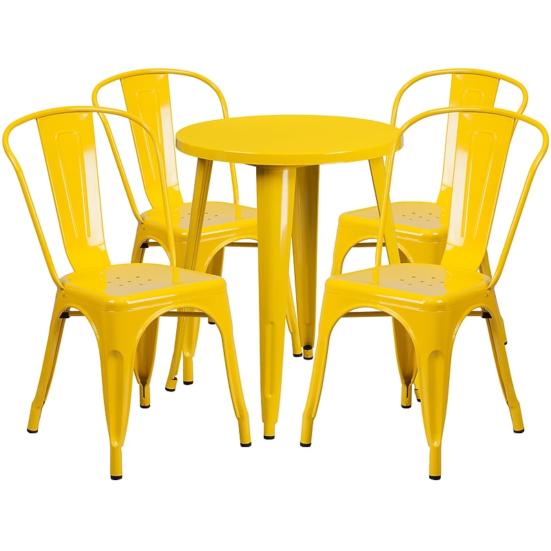 Flash Furniture Chauncey Indoor-Outdoor 24" Round Table Set with 4 Cafe Chairs, Yellow (CH518TH418CYL) image 1