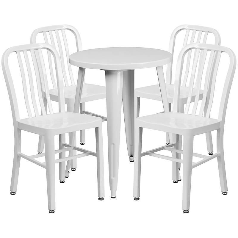 Flash Furniture Thomas Indoor-Outdoor 24" Round Table Set with 4 Vertical Slat Back Chairs, White (CH518TH418VWH) image 1