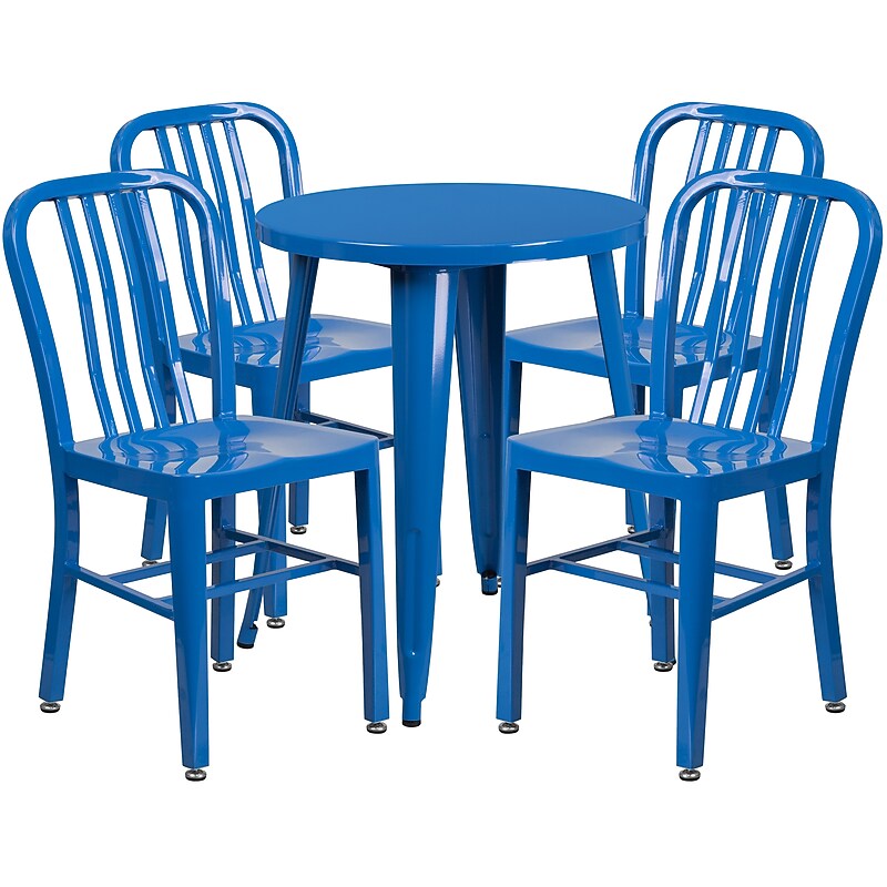 Flash Furniture Thomas Indoor-Outdoor 24" Round Table Set with 4 Vertical Slat Back Chairs, Blue (CH518TH418VBL) image 1