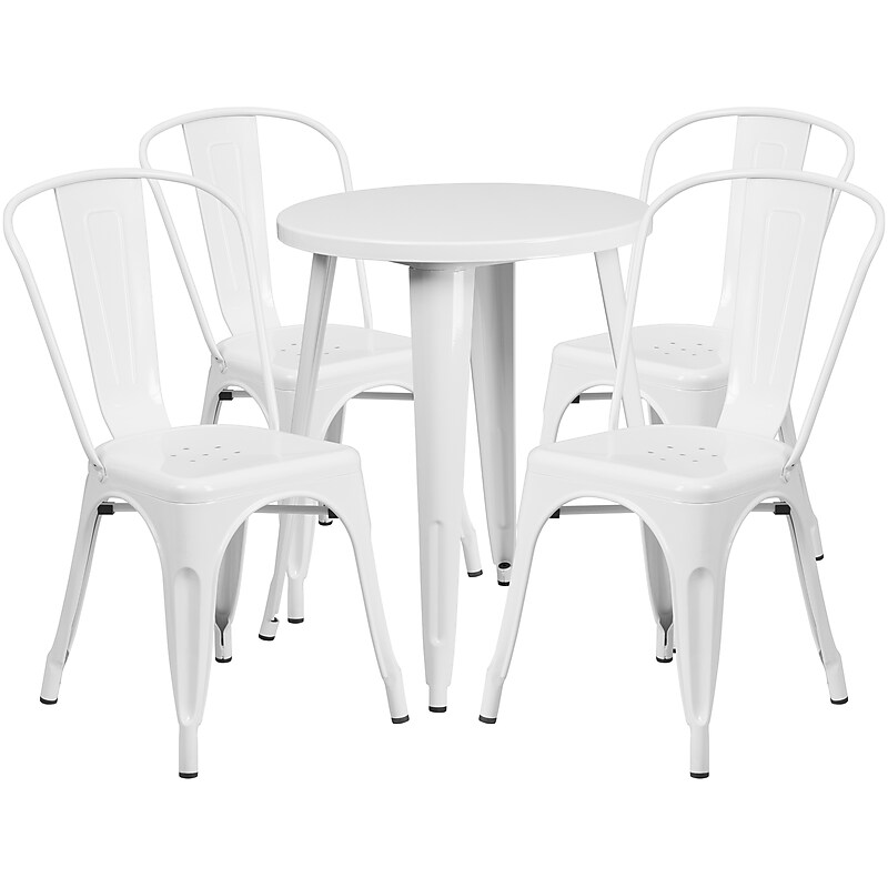 Flash Furniture Chauncey Indoor-Outdoor 24" Round Table Set with 4 Cafe Chairs, White (CH518TH418CWH) image 1