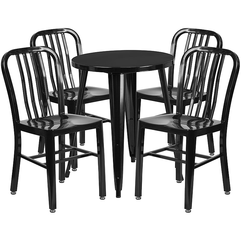 Flash Furniture Thomas Indoor-Outdoor 24" Round Table Set with 4 Vertical Slat Back Chairs, Black (CH518TH418VBK) image 1