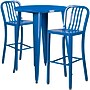 Flash Furniture Brad Indoor-Outdoor 30" Round Bar Table Set with 2 Vertical Slat Back Stools, Blue (CH519BH230VBL)~#|#~sp137395227_sc7