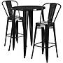 Flash Furniture Caron Indoor-Outdoor 30" Round Bar Table Set with 2 Cafe Stools, Black (CH519BH230CBK)~#|#~sp137395235_sc7