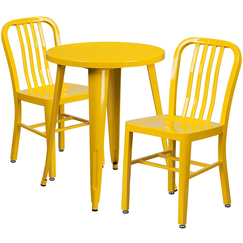 Flash Furniture Napoleon Indoor-Outdoor 24" Round Table Set with 2 Vertical Slat Back Chairs, Yellow (CH518TH218VYL) image 1