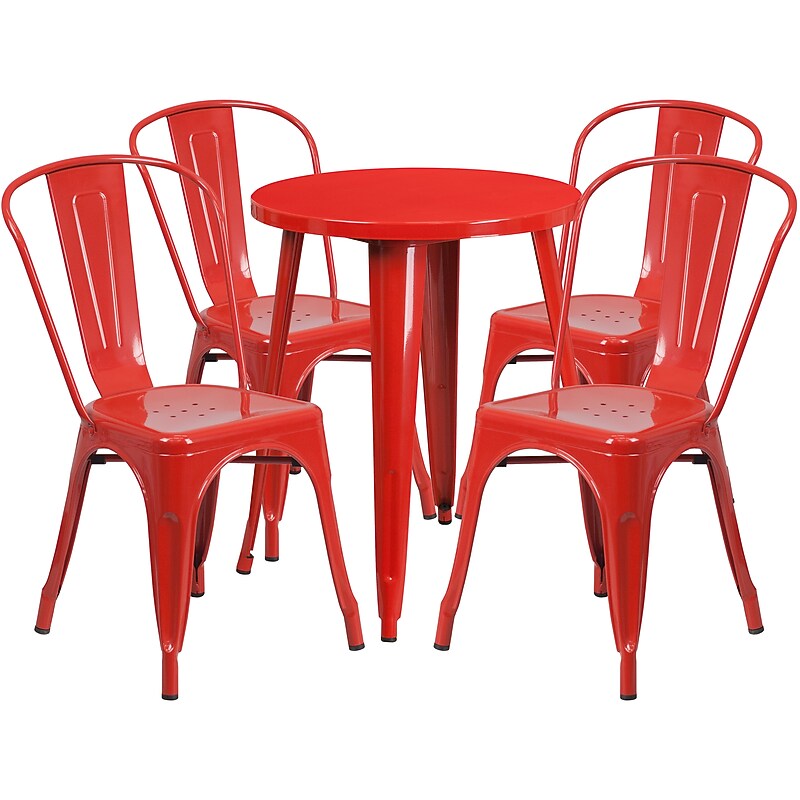 Flash Furniture Chauncey Indoor-Outdoor 24" Round Table Set with 4 Cafe Chairs, Red (CH518TH418CRED) image 1