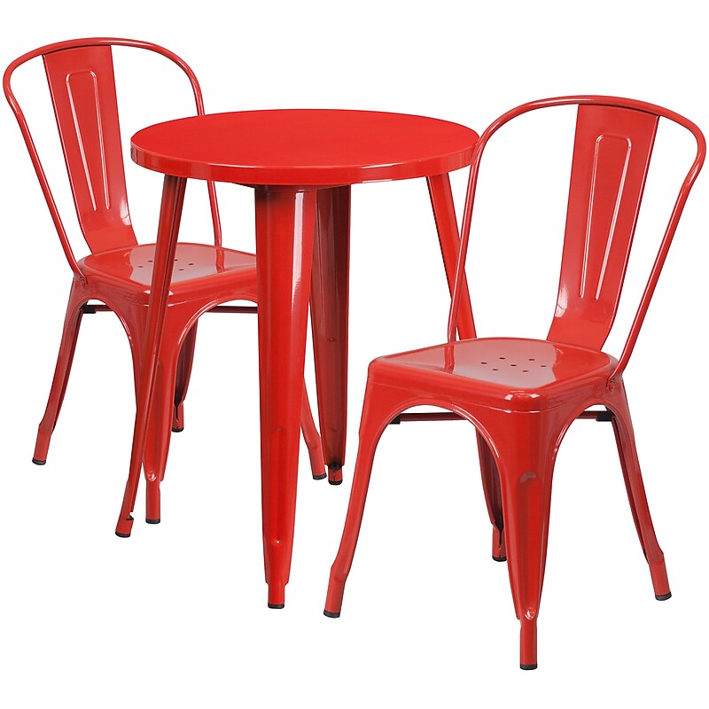 Flash Furniture Napoleon Indoor-Outdoor 24" Round Table Set with 2 Cafe Chairs, Red (CH518TH218CRED) image 1