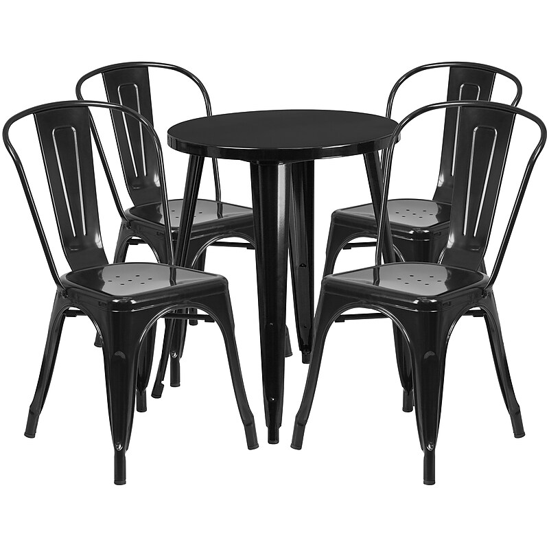 Flash Furniture Chauncey Indoor-Outdoor 24" Round Table Set with 4 Cafe Chairs, Black (CH518TH418CBK) image 1