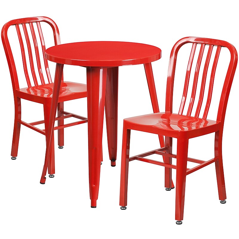 Flash Furniture Napoleon Indoor-Outdoor 24" Round Table Set with 2 Vertical Slat Back Chairs, Red (CH518TH218VRED) image 1