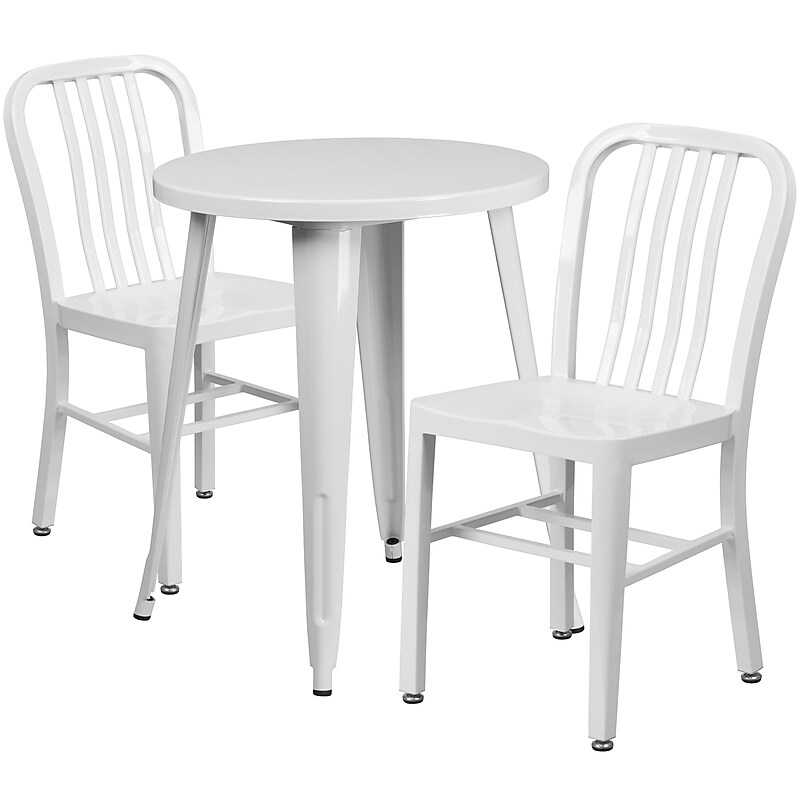 Flash Furniture Napoleon Indoor-Outdoor 24" Round Table Set with 2 Vertical Slat Back Chairs, White (CH518TH218VWH) image 1