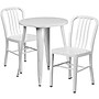 Flash Furniture Napoleon Indoor-Outdoor 24" Round Table Set with 2 Vertical Slat Back Chairs, White (CH518TH218VWH)~#|#~sp137395382_sc7