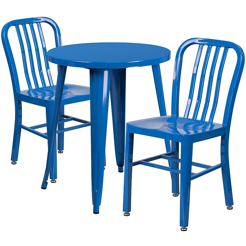 Flash Furniture Napoleon Indoor-Outdoor 24" Round Table Set with 2 Vertical Slat Back Chairs, Blue (CH518TH218VBL) image 1