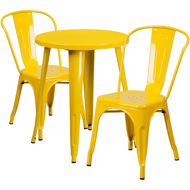 Flash Furniture Napoleon Indoor-Outdoor 24" Round Table Set with 2 Cafe Chairs, Yellow (CH518TH218CYL) image 1