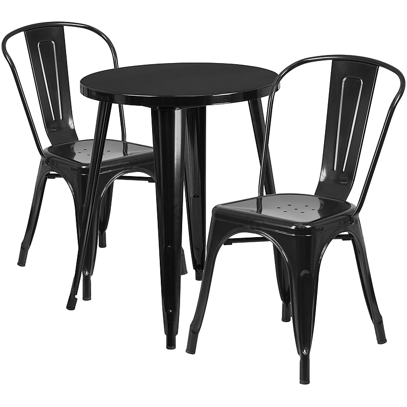 Flash Furniture Napoleon Indoor-Outdoor 24" Round Table Set with 2 Cafe Chairs, Black (CH518TH218CBK) image 1
