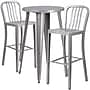 Flash Furniture Earl Indoor-Outdoor 24" Round Bar Table Set with 2 Vertical Slat Back Stools, Silver (CH518BH230VSIL)~#|#~sp137395546_sc7