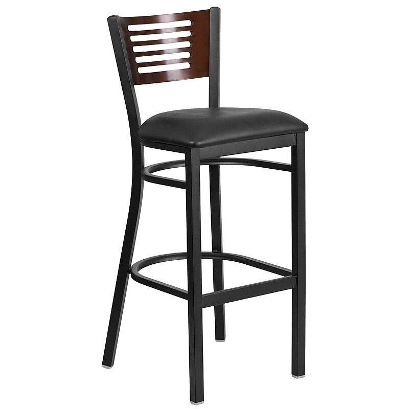 Flash Furniture HERCULES Series Traditional Metal Slat Back Restaurant Barstool, Black/Walnut Wood (XUDG6H1BWALBKV) image 1