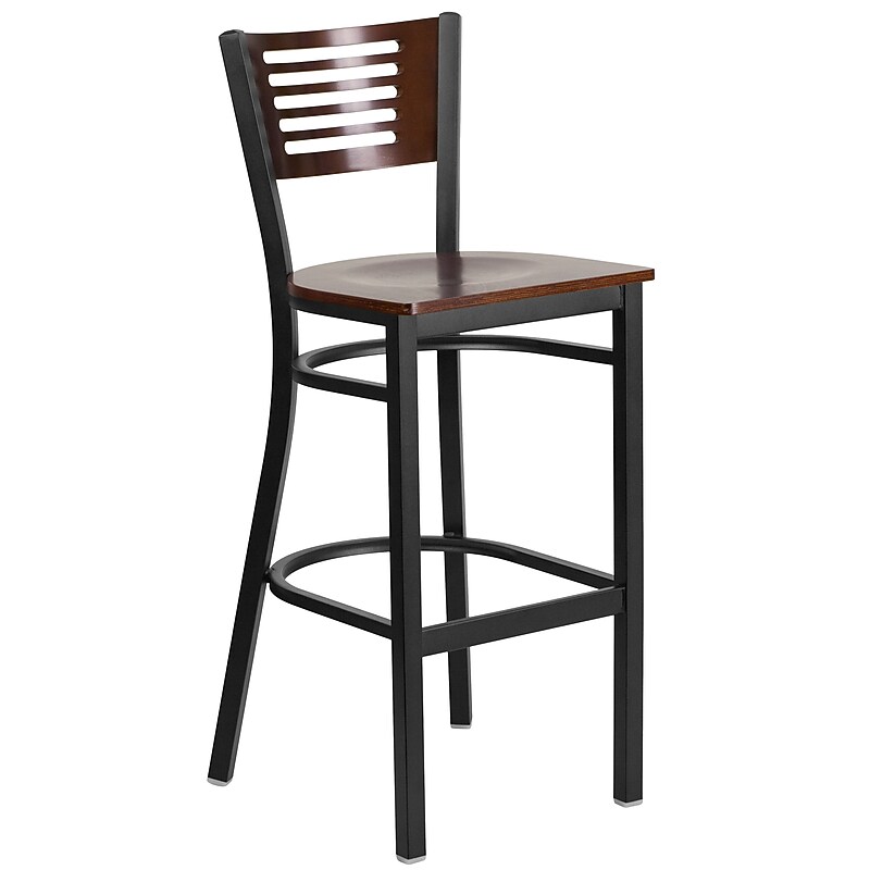 Flash Furniture HERCULES Series Traditional Metal Slat Back Restaurant Barstool, Black/Walnut Wood (XUDG6H1BWAL) image 1